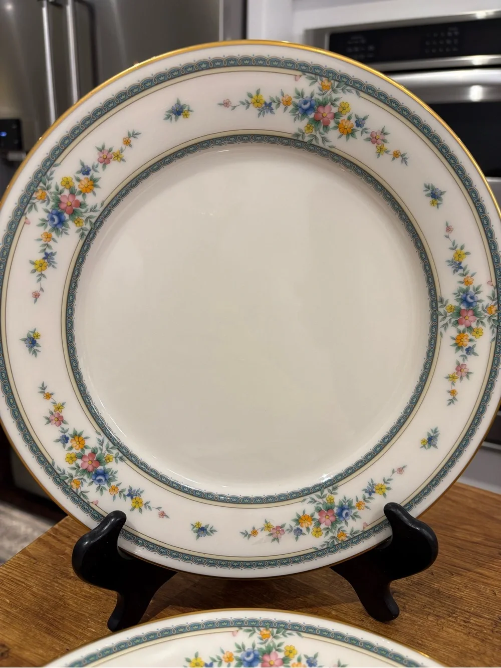 Vintage Noritake Amenity White Dinner Plates with Blue, Yellow & Gold Floral